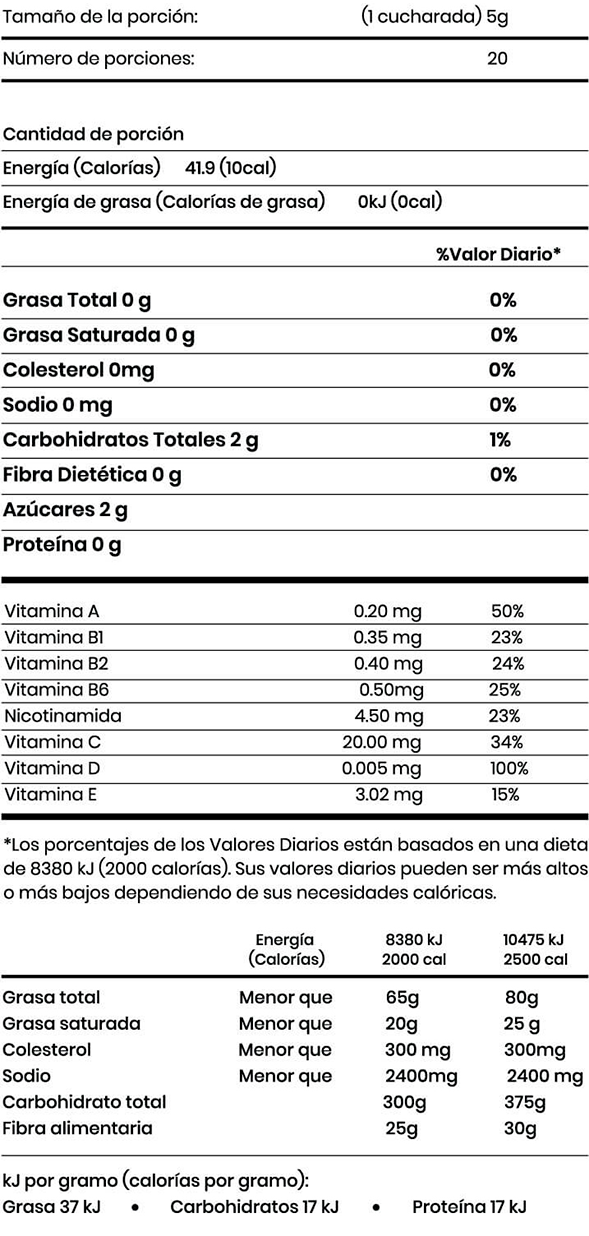 Tabla Nutricional Complemento Vitamínico NutriBio Kids
